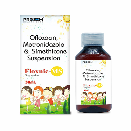 Product Name: Floxnic MS, Compositions of Ofloxacin Metronidazole & simethicone Suspension are Ofloxacin Metronidazole & simethicone Suspension - Prosem Healthcare