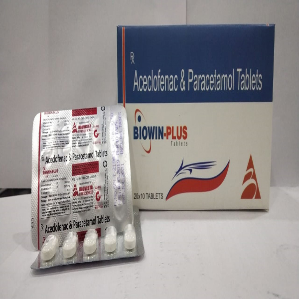 Product Name: Biowin Plus, Compositions of Biowin Plus are Aceclofenac & Paracetamol Tablets - Biovista Lifesciences