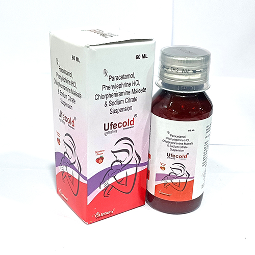 Product Name: Ufecold, Compositions of Ufecold are Paracetamol Phenylephrine HCI, Chlorpheniramine maleate & sodium citrate suspension - Euphony Healthcare