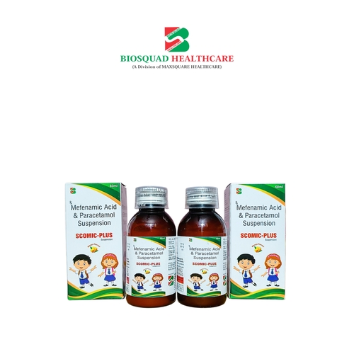 Product Name: SCOMIC PLUS, Compositions of SCOMIC PLUS are Mefenamic Acid & Paracetamol Suspension - Biosquad Healthcare