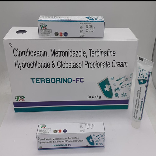 Product Name: TERBORINO FC , Compositions of TERBORINO FC  are Ciprofloxacin, Metronidazole, Terbinafine Hydrochloride & Clobetasol Propionate Cream  - DM Pharma