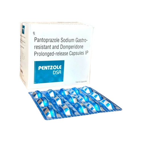 Product Name: PENTZOLE DSR, Compositions of PENTZOLE DSR are Pantoprazole Sodium Gastro- resistant and Domperidone Prolonged-release Capsules IP - Mednus Healthcare