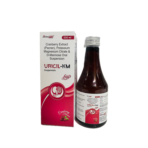 Product Name: URICIL KM, Compositions of URICIL KM are Cranberry Extract (Pacran), Potassium Magnesium Citrate & D-Mannose Oral Suspension - Zatropha Pharma