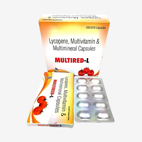 Product Name: MULTIRED L, Compositions of MULTIRED L are Lycopene, Multivitamin & Multiminerals capsules - Insta Care Lifesciences