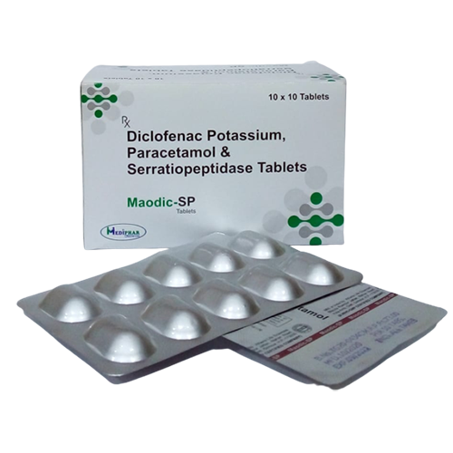 Product Name: Maodic SP, Compositions of Diclofenac Potassium Paracetamol and Serratipeptidase Tablets are Diclofenac Potassium Paracetamol and Serratipeptidase Tablets - Mediphar Lifesciences Private Limited