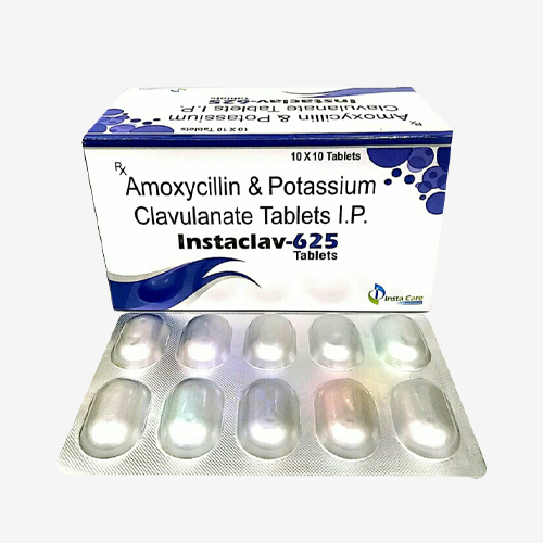 Product Name: INSTACLAV 625, Compositions of INSTACLAV 625 are Amoxycillin & Potassium Clavulanate Tablets I.P. - Insta Care Lifesciences