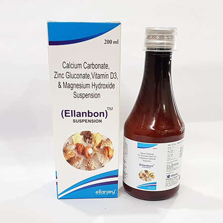 Product Name: Ellanbon, Compositions of Ellanbon are Calcium Carbonate, Zinc  Gluconate, Vitamin D3, & Magnesium Hydroxide Suspension - Ellanjey Lifesciences