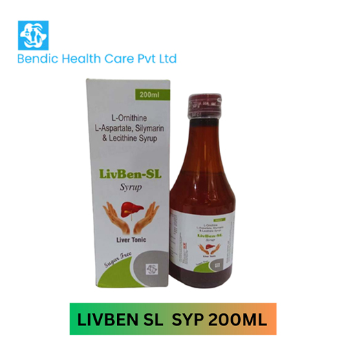 Product Name: LivBen SL, Compositions of LivBen SL are L-Ornithine L-Aspartate, Silymarin & Lecithine Syrup - Bendic Healthcare Private Limited