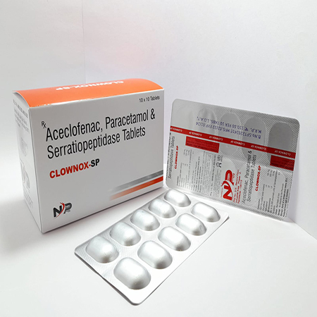 Product Name: CLOWNOX SP, Compositions of are Aceclofenac, Paracetamol and Serratiopeptidase Tablets - Noxxon Pharmaceuticals Private Limited