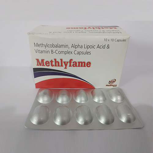 Product Name: Methlyfame, Compositions of Methlyfame are Methylcobalamin Alpha Lipoic Acid & Vitamin B-Complex Capsules - Medifame Biotech