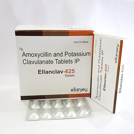 Product Name: Ellanclav 625, Compositions of Ellanclav 625 are Amoxycillin & Potassium Clavulanate Tablets IP - Ellanjey Lifesciences