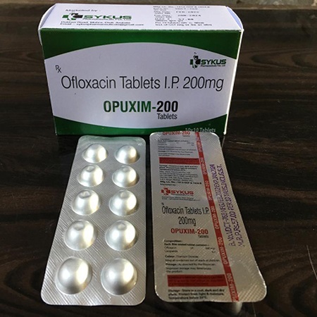 Product Name: Opuxim 200, Compositions of Opuxim 200 are Ofloxacin Tablets IP 200mg - Sykus Pharmaceuticals Private Limited