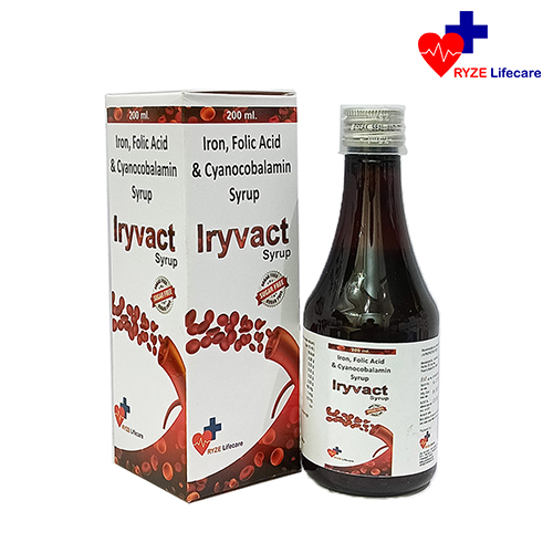 Product Name: Iryvact Syrup, Compositions of Iron, Folic Acid & Cyanocobalamin Syrup are Iron, Folic Acid & Cyanocobalamin Syrup - Ryze Lifecare