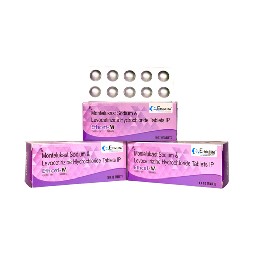 Product Name: ETHCET M, Compositions of ETHCET M are Montelukast Sodium & Levocetirizine Hydrochloride Tablets IP  - EthixElite Lifesciences Private Limited