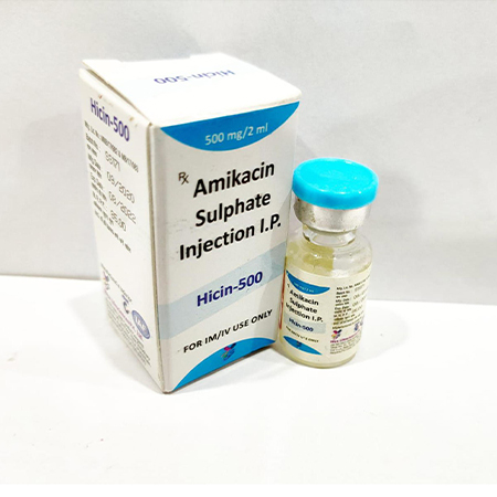 Product Name: Hicin 500, Compositions of Amikacin Sulphate Injection IP are Amikacin Sulphate Injection IP - Arvoni Lifesciences Private Limited