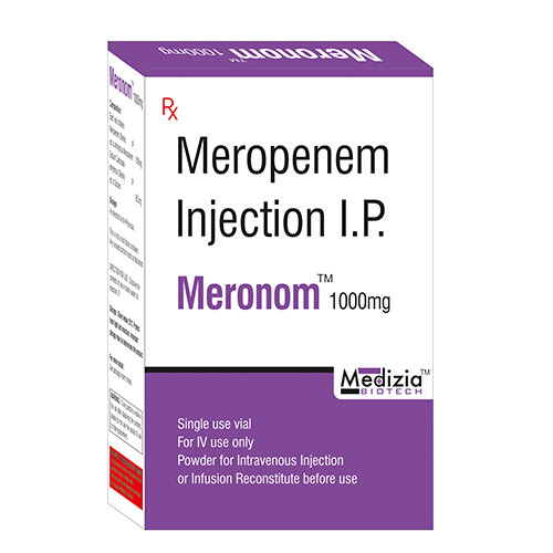 Product Name: Meronom, Compositions of Meronom are Meropenem injection IP  - Medizia Biotech