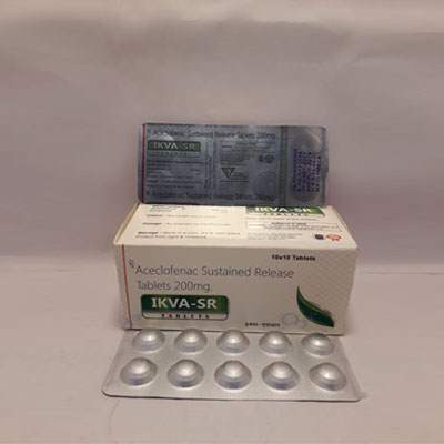 Product Name: Ikva SR Tablets, Compositions of Ikva SR Tablets are Aceclofenac Sustained Release Tablets - Ikvans Pharma