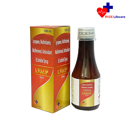 Product Name: LYOZIP SYRUP, Compositions of Lycopene , Multivitamin , Multimineral,  Antioxidant & Sorbitol Syrup   are Lycopene , Multivitamin , Multimineral,  Antioxidant & Sorbitol Syrup   - Ryze Lifecare