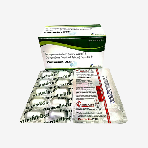 Product Name: PANTOCIIN DSR, Compositions of PANTOCIIN DSR are Pantoprazole Sodium (EC) & Domperidone (SR) Capsules IP - Insta Care Lifesciences