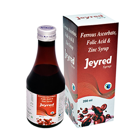 Product Name: Jeyred, Compositions of Jeyred are Ferrous Ascrobate Folic Acid & Zinc Syrup - Ellanjey Lifesciences