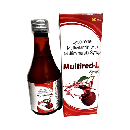 Product Name: MULTIRED L, Compositions of MULTIRED L are Lycopene, Multivitamin & Multiminerals Syrup  - Insta Care Lifesciences