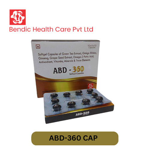 Product Name: ABD 360, Compositions of ABD 360 are Softgel Capsules Of Green Tea Extract, Ginkgo Biloba, Ginseng, Grape Seed Extract, omega-3 Fatty Acid, Antixodiant, Vitamins,Minerals & Trace Elements - Bendic Healthcare Private Limited