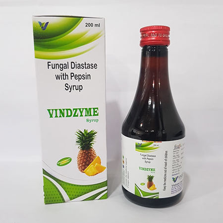 Product Name: VINDZYME, Compositions of VINDZYME are Fungal Diastate with Pepsin Syrup - Vindcare Lifesciences