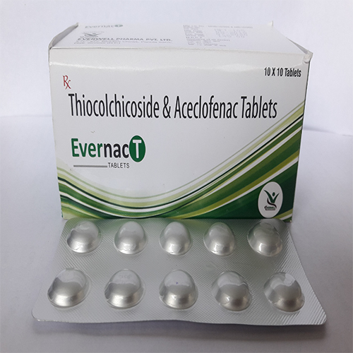 Product Name: Evernac T, Compositions of Evernac T are Thiocolchicoside & Aceclofenac Tablets  - Orange Biotech Private Limited