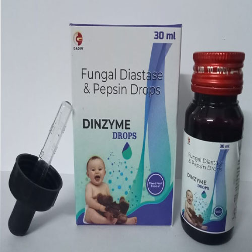 Product Name: DINZYME DROP, Compositions of FUNGAL DIASTASE + PEPSIN are FUNGAL DIASTASE + PEPSIN - Gadin Pharmaceuticals Pvt. Ltd