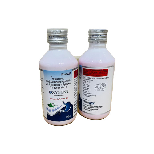 Product Name: OXYGENE, Compositions of OXYGENE are Oxetacaine, Dried Aluminium Hydroxide, Gel & Magnesium Hydroxide Oral Suspension IP - Zatropha Pharma