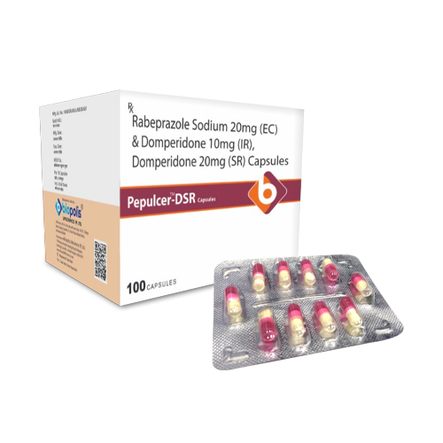 Product Name: PEPLUCER DSR, Compositions of PEPLUCER DSR are Rabeprazole Sodium 20mg (EC) & Domperidone 10mg (IR), Domperidone 20mg (SR) Capsules - Biopolis Lifesciences Private Limited