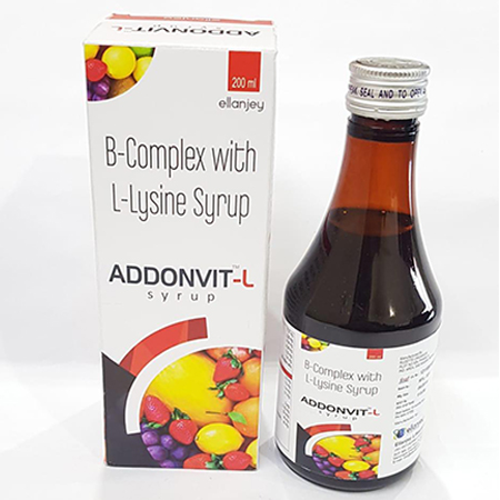 Product Name: Addonvit L, Compositions of Addonvit L are B Complex with L Lysine Syrup - Ellanjey Lifesciences