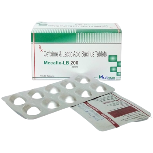 Product Name: Mecafix LB 200, Compositions of Cefixime and Lactic Acid Bacillus  Tablets are Cefixime and Lactic Acid Bacillus  Tablets - Mediphar Lifesciences Private Limited