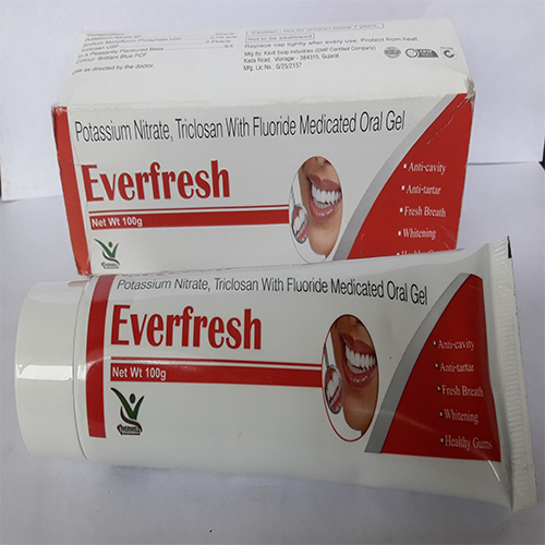 Product Name: Everfresh , Compositions of Everfresh  are Potassium Nitrate, Triclosan With Fluoride Medicated Oral Gel  - Orange Biotech Private Limited