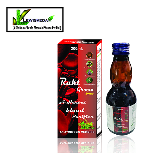 Product Name: Rakt Groom Syrup, Compositions of Rakt Groom Syrup are A Herbal Blood purifier - Lewis Bioserch Pharma Pvt. Ltd