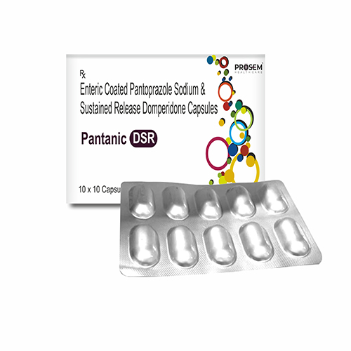 Product Name: Pantanic DSR, Compositions of Enteric Coated Pantrprazole Sodium & Sustained Release Domperidone Capsules are Enteric Coated Pantrprazole Sodium & Sustained Release Domperidone Capsules - Prosem Healthcare