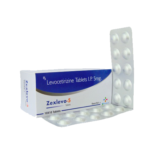 Product Name: Zexlevo 5, Compositions of Zexlevo 5 are Levocetirizine Tablets I.P. 5mg - Zemax Pharma