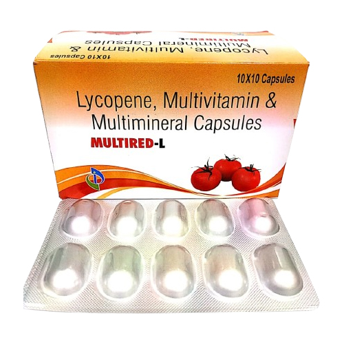 Product Name: MULTIRED L, Compositions of MULTIRED L are Lycopene, Multivitamin & Multimineral Capsules  - Insta Care Lifesciences