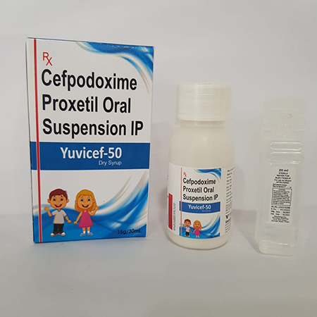 Product Name: YUVICEF 50, Compositions of YUVICEF 50 are Cefpodoxime Proxetil Oral Suspension IP - Vindcare Lifesciences