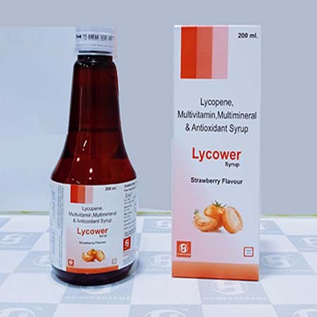 Product Name: Lycower, Compositions of Lycower are Lycopene,Multivitamin,Multimineral & Antioxidant Syrup - Hower Pharma Private Limited