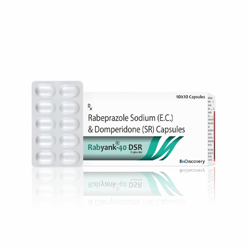 Product Name: Rabyank 40 DSR, Compositions of Rabyank 40 DSR are Rabeprazole Sodium (E.C.) & Domperidone (SR) Capsules - Biodiscovery Lifesciences Private Limited