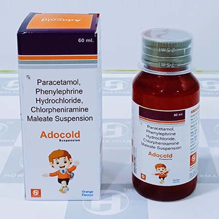 Product Name: Adocold, Compositions of Paracetamol,Phenylephrine Hydrochloride,Chlopheniramine Maleate Suspension are Paracetamol,Phenylephrine Hydrochloride,Chlopheniramine Maleate Suspension - Hower Pharma Private Limited