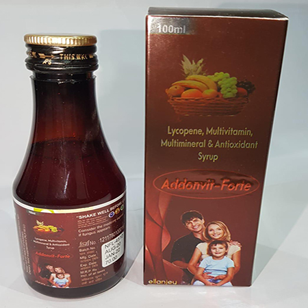 Product Name: Addonvit Forte, Compositions of Addonvit Forte are Lycopene, Multivitamin, Multiminerals & Antioxidants Syrup - Ellanjey Lifesciences