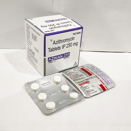 Product Name: Azikan 250, Compositions of Azithromycin Tablets IP 250 mg are Azithromycin Tablets IP 250 mg - Arvoni Lifesciences Private Limited