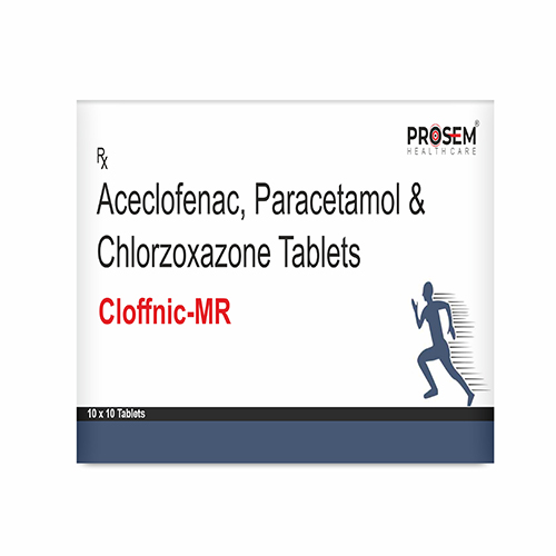 Product Name: Cloffnic MR, Compositions of Cloffnic MR are Aceclofenac, Paracetamol & chlorzoxazone Tablets - Prosem Healthcare