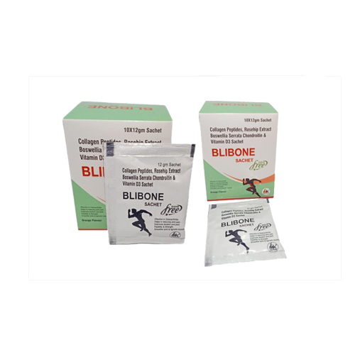 Product Name: BLIBONE SACHET, Compositions of are Collagen Peptides, Rosehip Extract Sowel Semala Chondruin & Vitamin DO Sachet - MK Healthcare