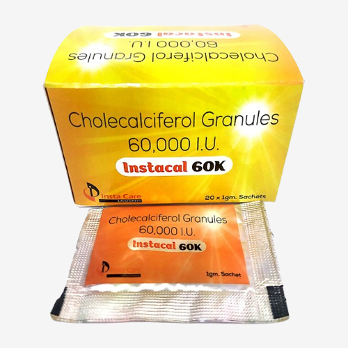 Product Name: INSTACAL 60K, Compositions of INSTACAL 60K are Cholecalciferol Granules 60,000 I.U.  - Insta Care Lifesciences