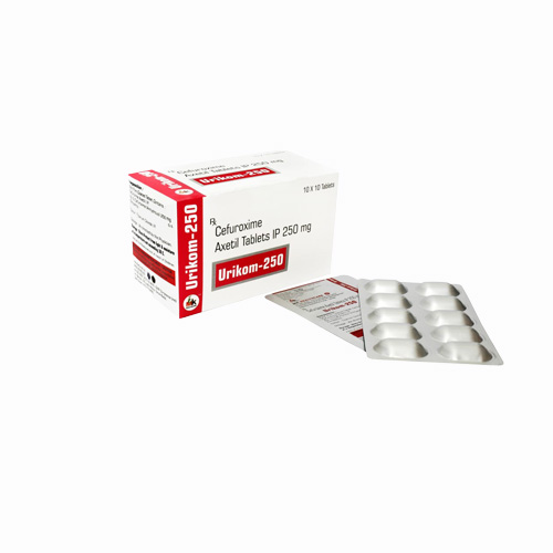 Product Name: Urikom 250, Compositions of Urikom 250 are Cefuroxime Axetil Tablets IP 250 mg - MK Healthcare