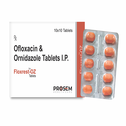 Product Name: Floxrest OZ, Compositions of Floxrest OZ are Ofloxacin & ornidazole Tablets IP - Prosem Healthcare