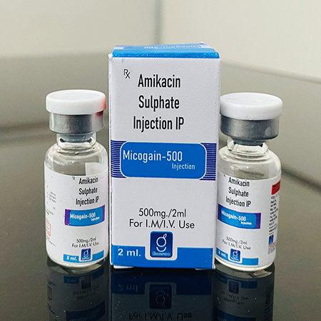 Product Name: Micogain 500, Compositions of Amikacin Sulphate Injection I.P. are Amikacin Sulphate Injection I.P. - Gainmed Biotech Private Limited